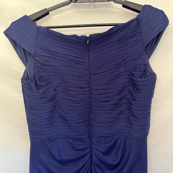 ALEX EVENINGS Off Shoulder Full Length Dress Sz 10 Navy Bling Ruching Dark Fairy - Picture 6 of 15